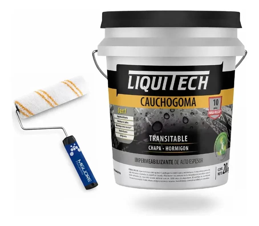 Membrana Liquitech Cauchogoma Impermeabilizante Alto Espesor 20k Gris Con Rodillo 22cm Migliore Antigranizo Antideslizante Uv Eco Amigable Techos Terrazas Balcones Patios Máxima Durabilidad
