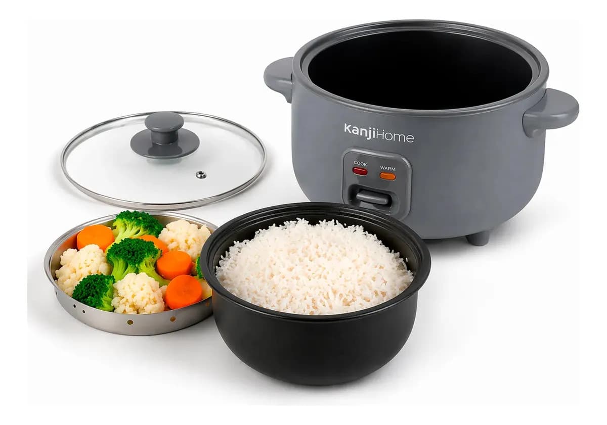 Arrocera Y Vaporera Kanjihome Gris Mate 1,8 Litros Olla Antiadherente Tapa De Vidrio Kjh-arrvapbl Negro
