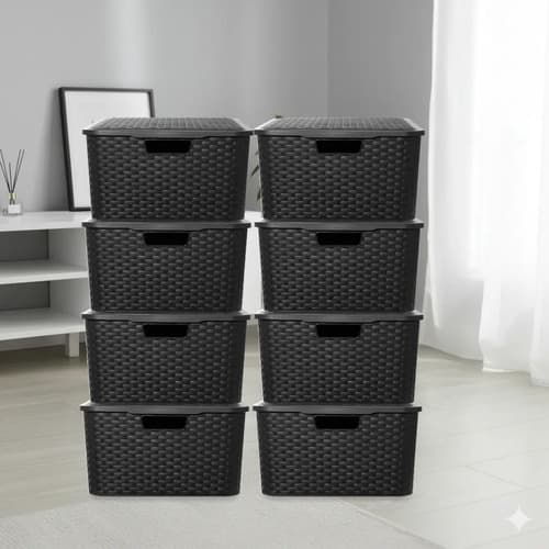 Canasto Organizador Tecson Lectra Simil Rattan Negro 8 Unidades