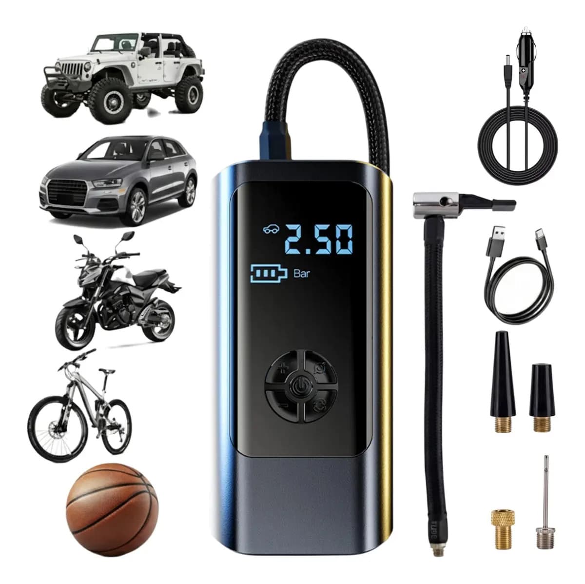 Compresor Aire Portátil Atpro Recargable 140psi Auto Bici Moto Camioneta