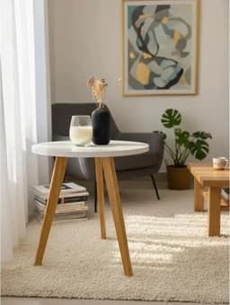 Mesa Nórdica Melamina Blanca Con Patas De Madera Color Petiribi