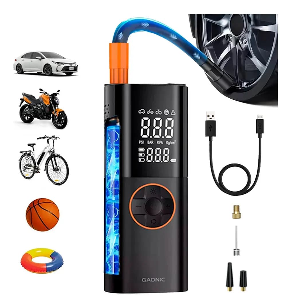 Compresor De Aire Portátil Gadnic Para Inflador De Neumáticos 50W Pantalla Dual LCD 150 PSI 17 Lmin