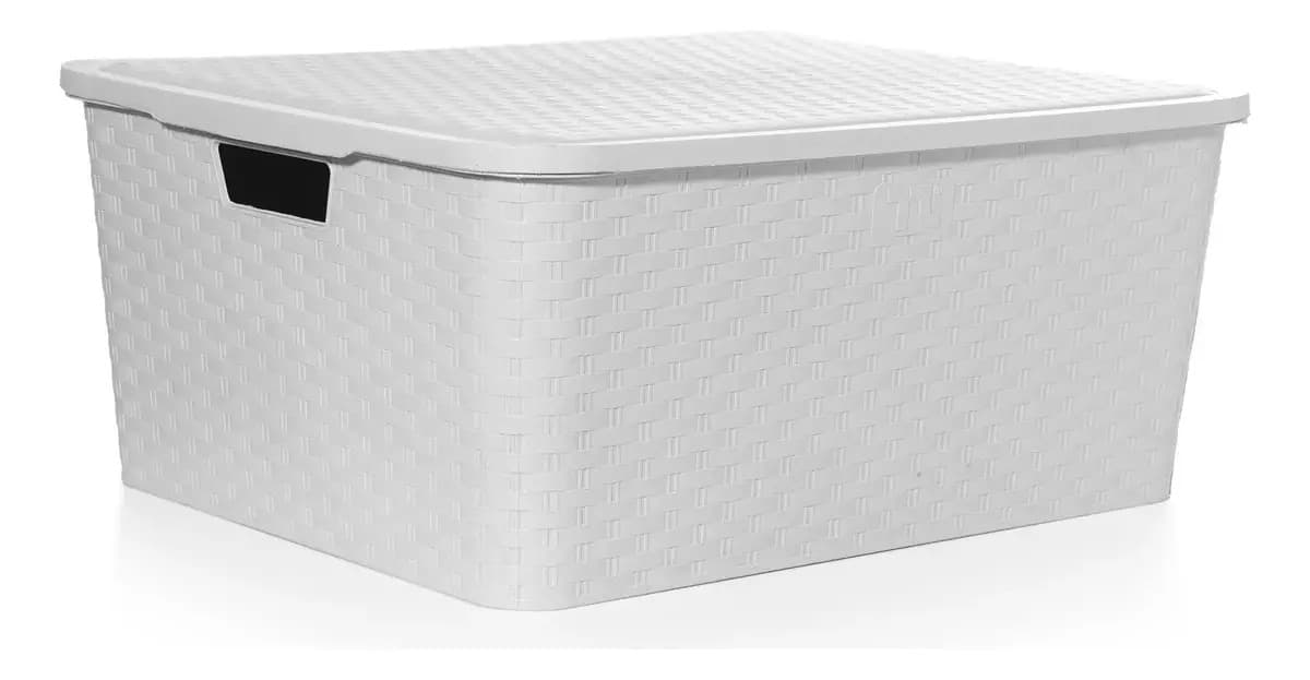 Canasto Cajón Organizador Rattan Plástico Premium Grande Xl Color Blanco