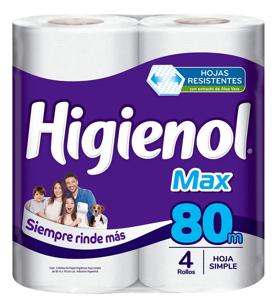 Papel higiénico Higienol MAX simple 80 m pack de 4