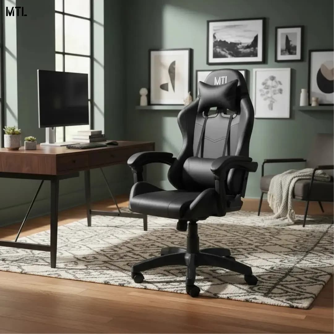 Silla Gamer Mtl Negra Ergonómica Oficina Escritorio Pc Gaming Color Negro Material del tapizado Cuero sintético