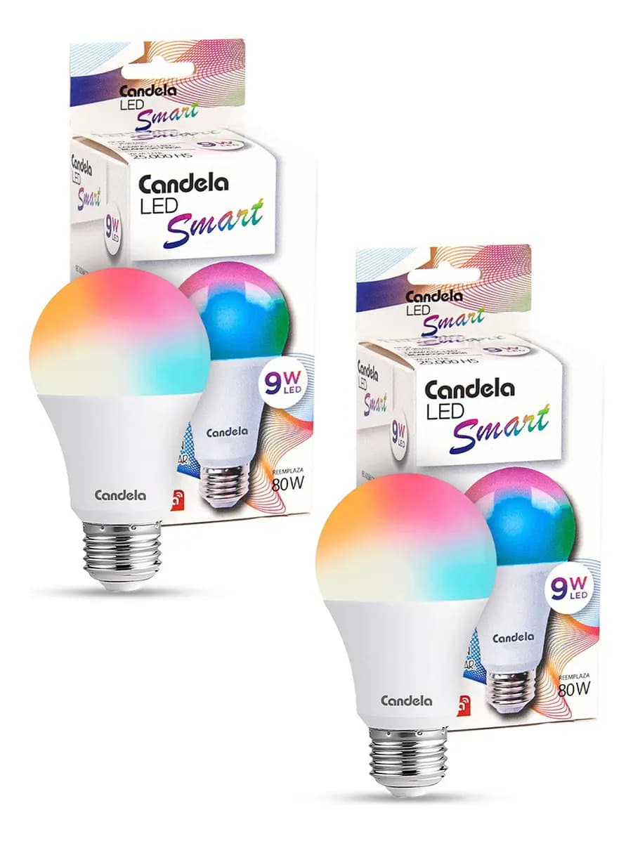 Pack X2 Lampara Led Inteligente Rgb 9w Candela Smart Colores Luz Rgb Multicolor