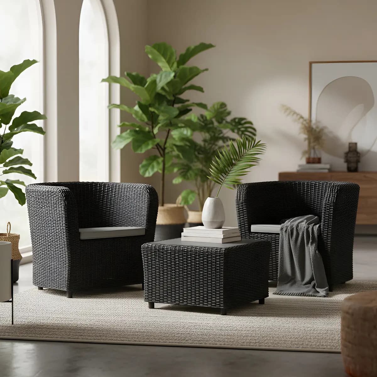 Juego De Living Para Exterior - Set Nova Confort Color Grafito
