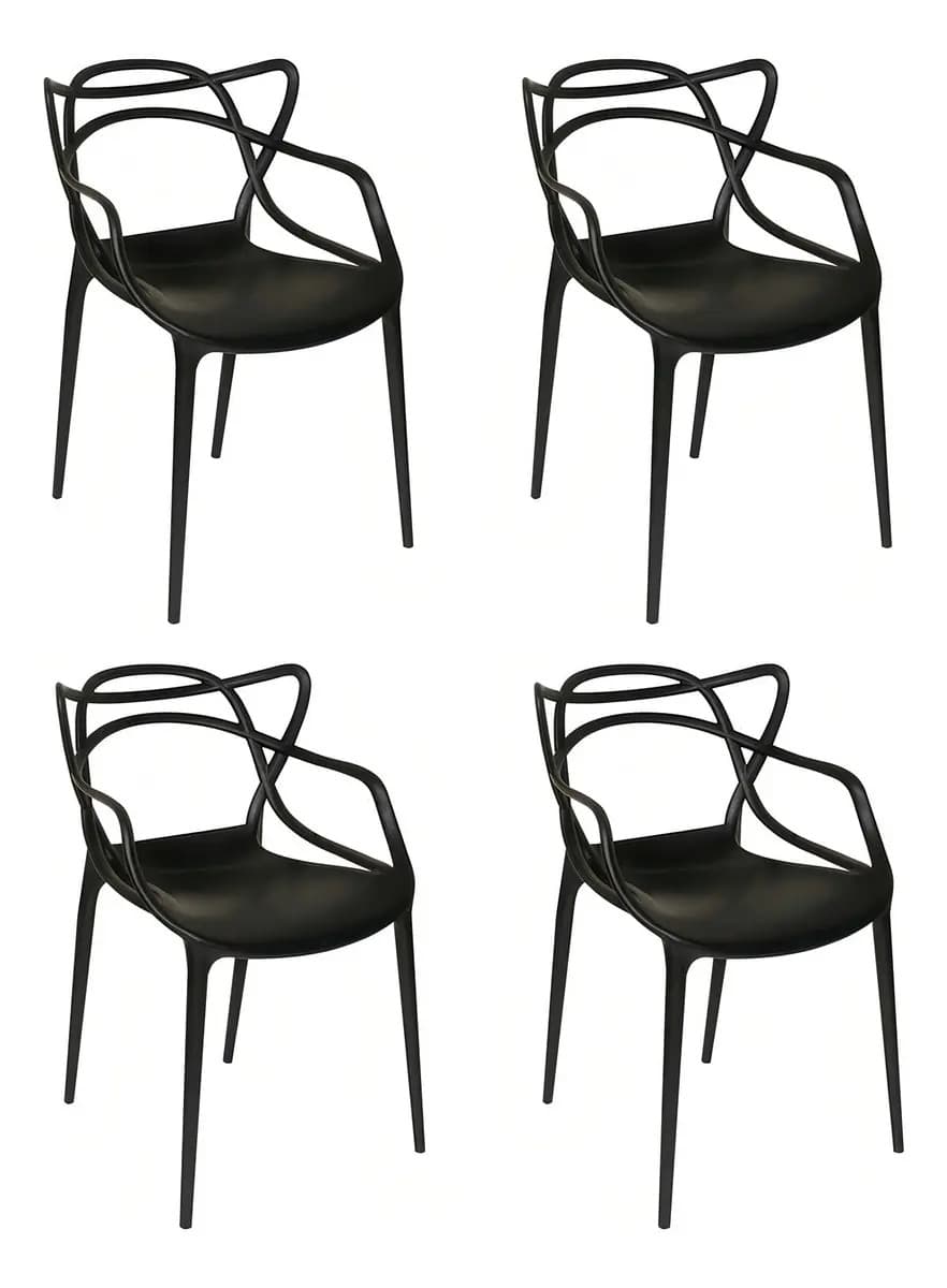 Smart Tech HY-01 Set X4 Sillas Plastico Apilable Reforzada Comedor Exterior Smart Tech HY-01 Color Negro