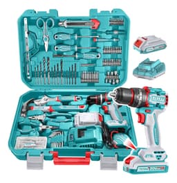 Set 165 Piezas Total: Taladro Percutor Y Atornillador 66nm Sin Carbones, Con Batería 2.0ah, Cargador, Herramientas Manuales Y Maletín - Thkthp11652