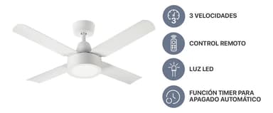 Ventilador de Techo Codini V5RB Blanco Luz LED Control Remoto