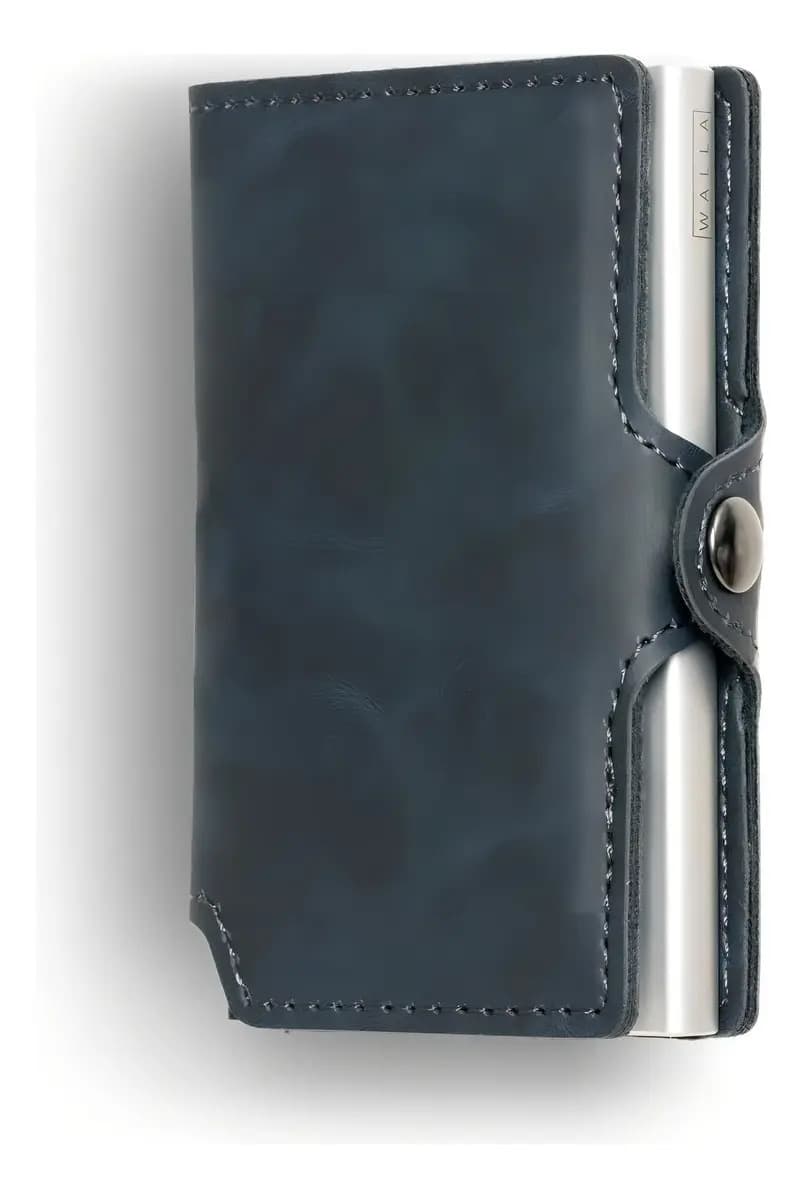 Billetera Walla Vintage con diseño Liso color navy de cuero - 10cm x 6.5cm x 1.5cm