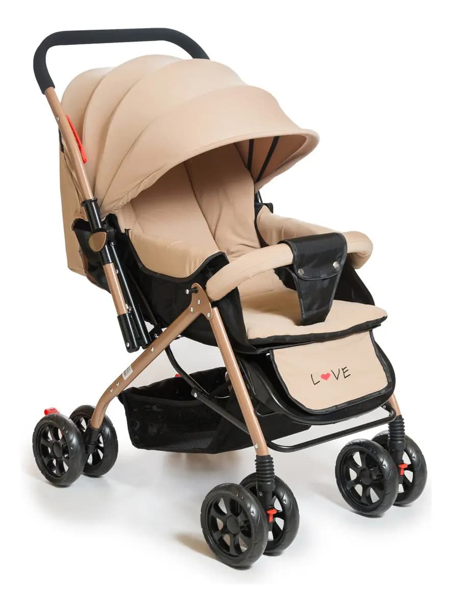 Cochecito De Pase Love 172 Manija Rebatible Y Cubrepies Color Beige Chasis Negro