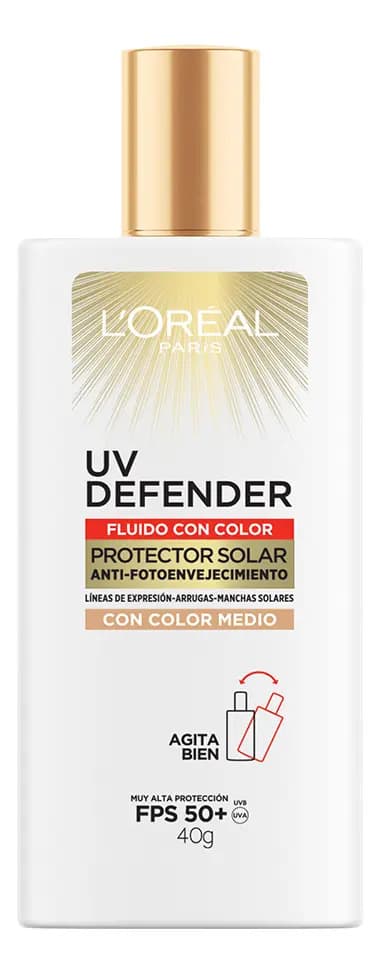 L'Oreal Paris Protector Solar Fluid FPS50+ UV Defender, Tono Medio 40ml