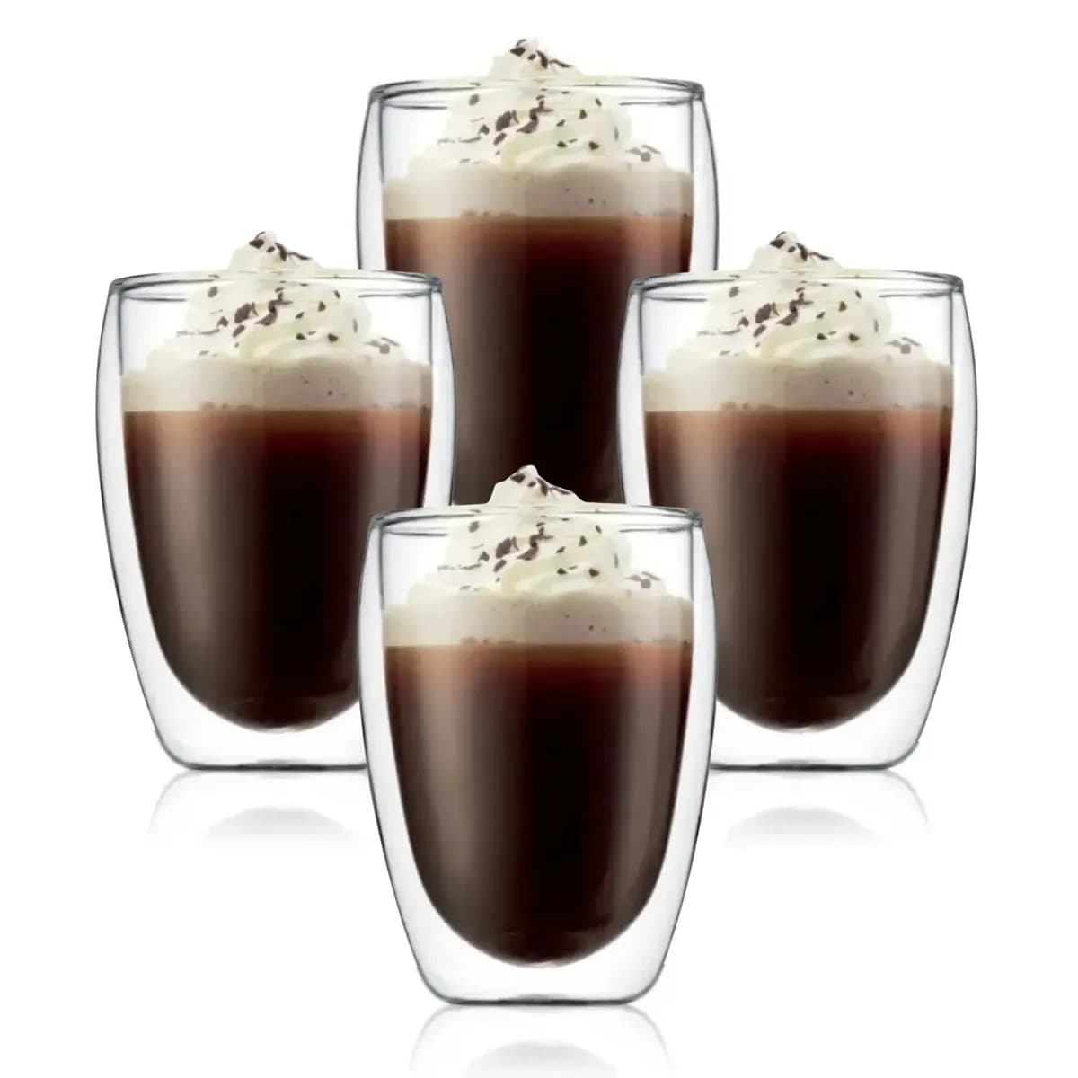 Set X4 Tazas Café Vidrio Doble Pared Borosilicato Espresso 350ml | Ideal Capuchino Latte Té Diseño Elegante | Resistente Calor Apto Lavavajillas Cocina Hogar Oficina Levys Bazar