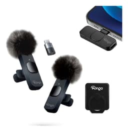 Micrófono Inalámbrico Corbatero Para Celular Ringo x2 Cubreviento Receptor USB-C y Adaptador Lightning Ideal Streaming Para Creadores de Contenido Influencers Color Negro