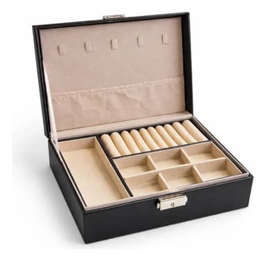 Alhajero Negro Koabit Organizador de Joyas Caja Premium con Cerradura y Espejo Estuche Elegante para Anillos Aros Pulseras Collares Viaje Hogar Regalo Moderno