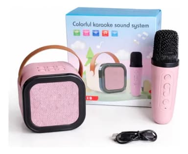 Parlante Karaoke Portátil Rosa Con Micrófono Inalámbrico
