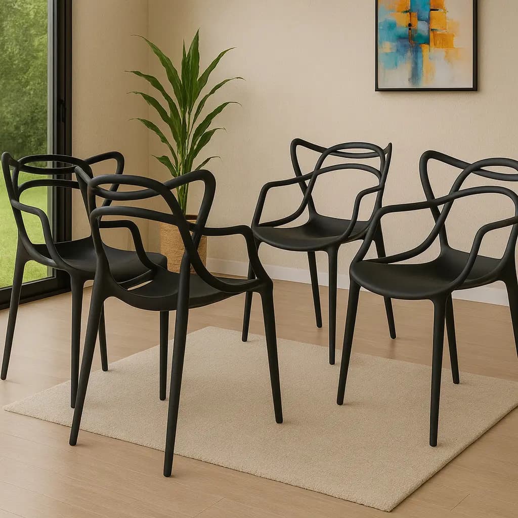 Silla Comedor Master Nórdica Negra Pack X4 Mas Que Muebles Estructura De La Silla Negro Asiento Negro Diseño De La Tela Sin Tela