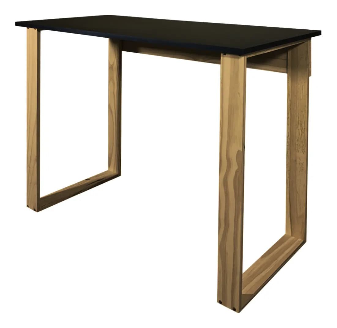Escritorio Estilo Moderno Para Oficina Con Patas Rectangulares Altas Color Roble Y Tapa Melamina Color Negra