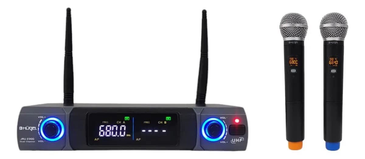 Microfono Inalambrico Dual Uhf 5v Hugel Jru-230d/ht-10c Color Negro