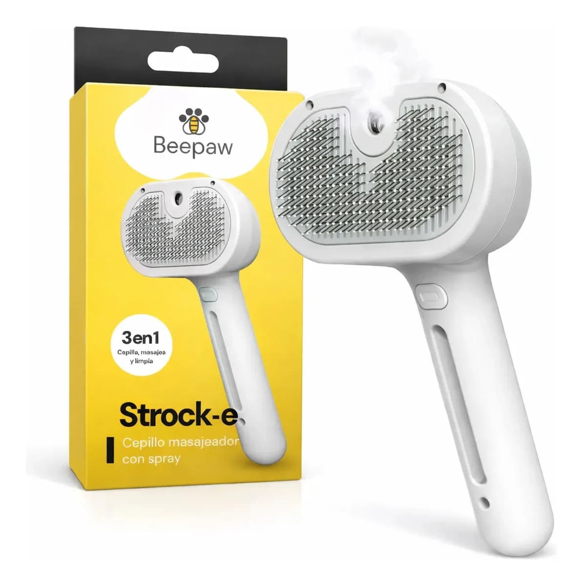 Cepillo Para Perros Y Gatos Con Vapor Profesional Beepaw Strock-e Cardina Metal Desenreda Y Reduce Pelo Muerto Color Blanco