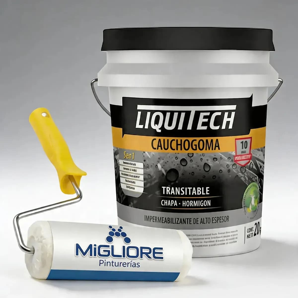 Membrana Liquitech Cauchogoma Impermeabilizante Alto Espesor 20k Blanco Nevado Con Rodillo 22cm Antigranizo Antideslizante Uv Eco Amigable Techos Terrazas Balcones Patios Máxima Durabilidad