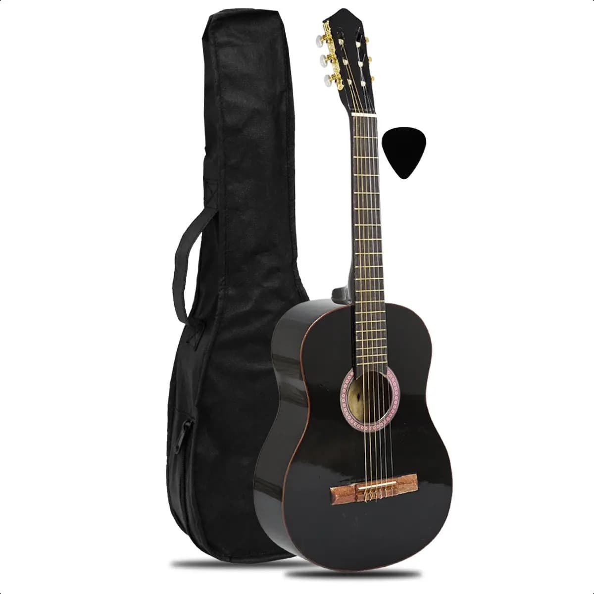 Guitarra Criolla Clasica Calidad Superior Funda Pua Manual Color NEGRO Il 4/4 GRANDE Orientación de la mano Para zurdo
