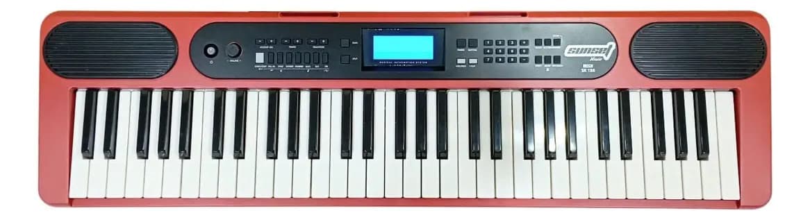 Teclado Órgano Sensitivo Sunset SK188 de 61 Teclas con USB MIDI y en Color Rojo