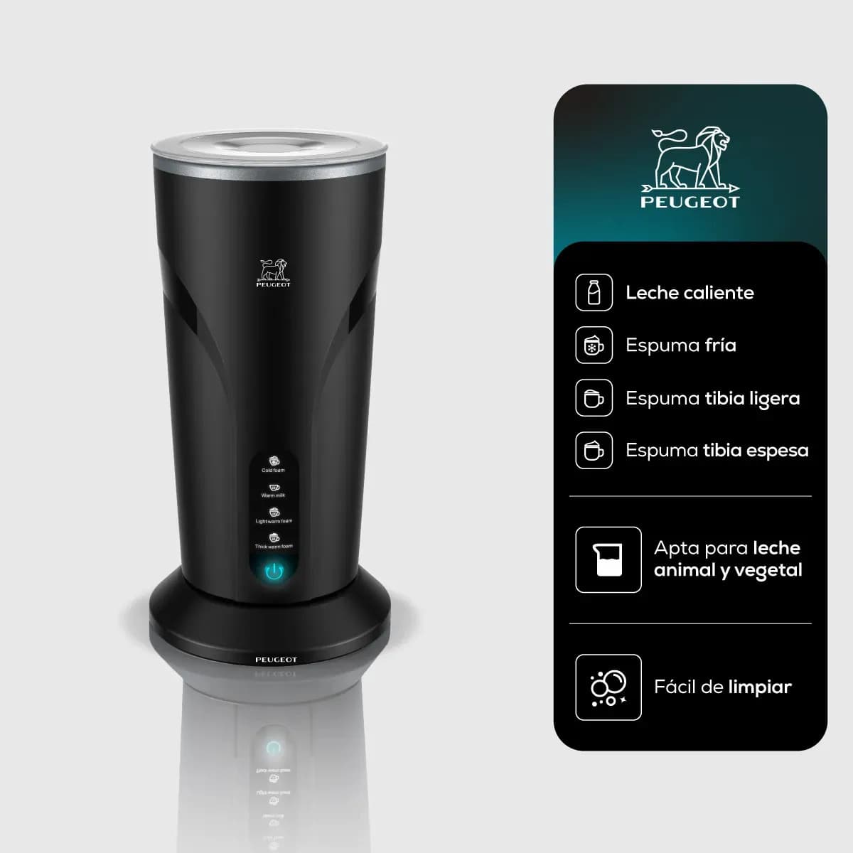 Espumador de Leche Peugeot Arlés 500W Espuma Fría y Caliente 4 Funciones Acero Inoxidable