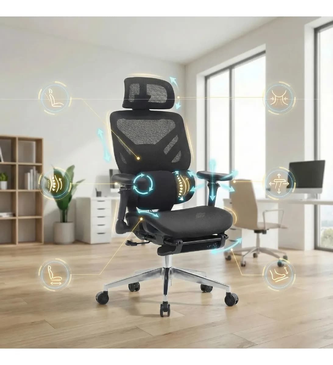 Silla Sillon Oficina Ergonomica Pc Reclinable Dyvan T02 Color Negro Material Del Tapizado Malla