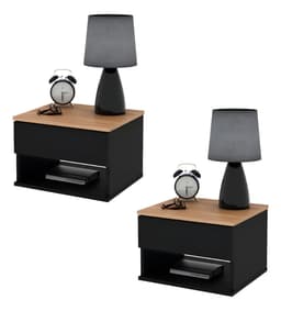 Mesa de Luz Flotante Negra Melamina Moderna con Cajón Koa Home