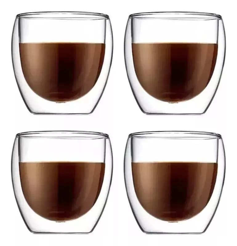 Set X4 Tazas Café Vidrio Doble Pared Borosilicato Espresso 150ml | Ideal Capuchino Latte Té Diseño Elegante | Resistente Al Calor Apto Lavavajillas Cocina Hogar Oficina Levys Bazar