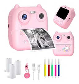 Cámara De Fotos y Selfies Portátil Mini Impresora Termica Gamer24hs Videos Hd c/ Flash Infantil Niños Niñas Color Rosa Incluye Correa, Rollitos De Papel, Cable Usb Y Fibras Para Colorear
