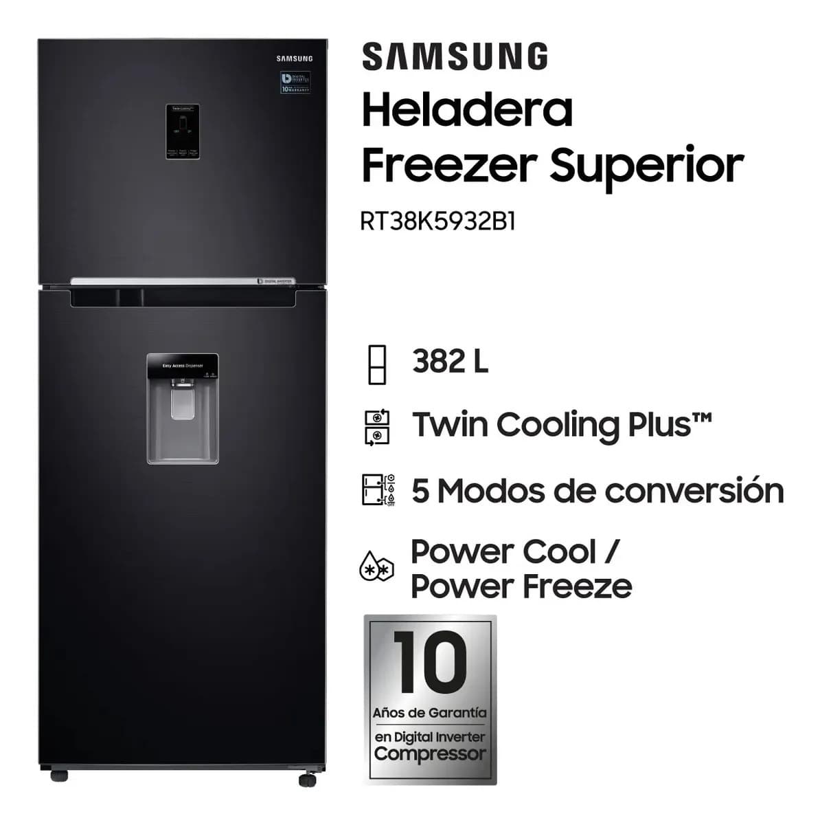 Heladera Samsung Rt38k5932b1 Black Con Dispenser Doi Negro