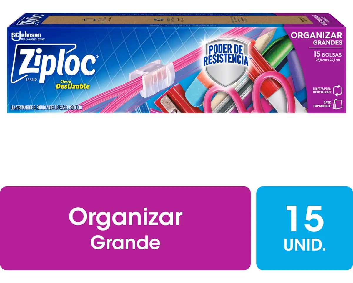 Bolsa Ziploc Organizar Grande Resistente Expandible 15u