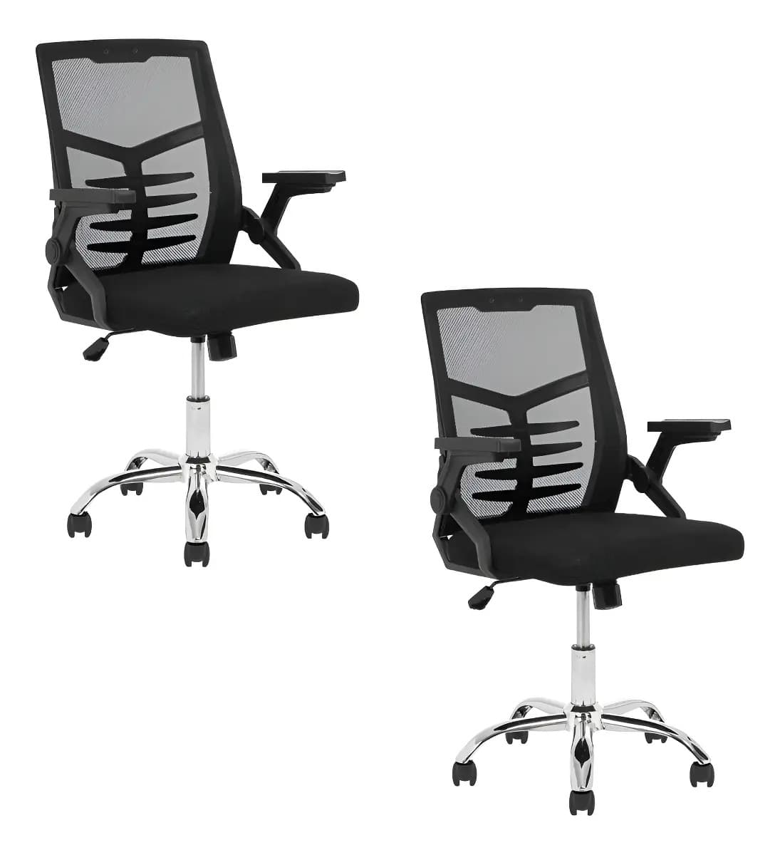 Set X2 Silla De Escritorio Oficina Ergonomica Apoya Brazos Regulables Y Retractiles Tela Mesh Color Negro