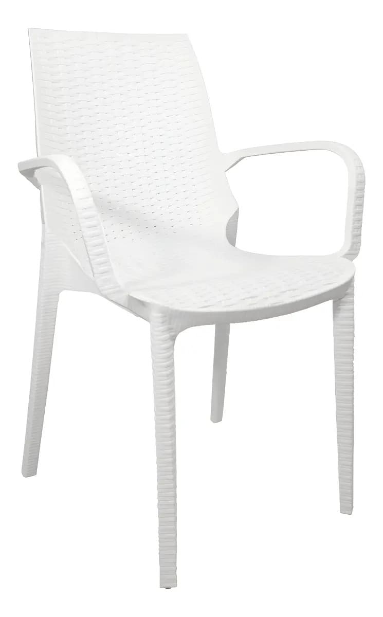 Sillón Silla Plástica Reforzado Melody Simil Ratán Color Blanco Para Tu Casa