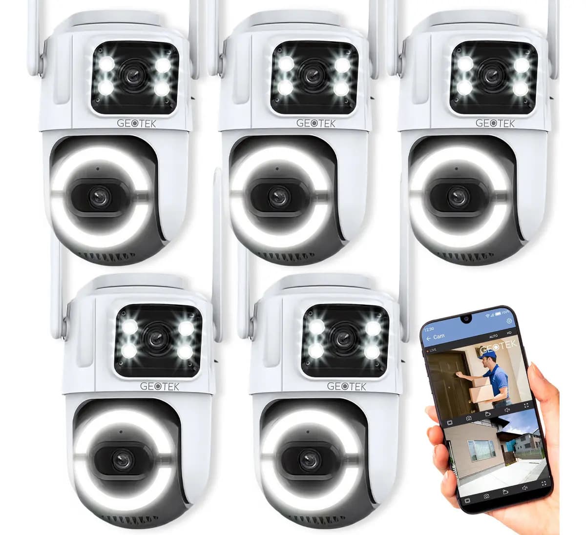 Kit 5 Camaras Seguridad 6mp Ip Wifi Domo Doble Exterior Gtp9 Blanco P1