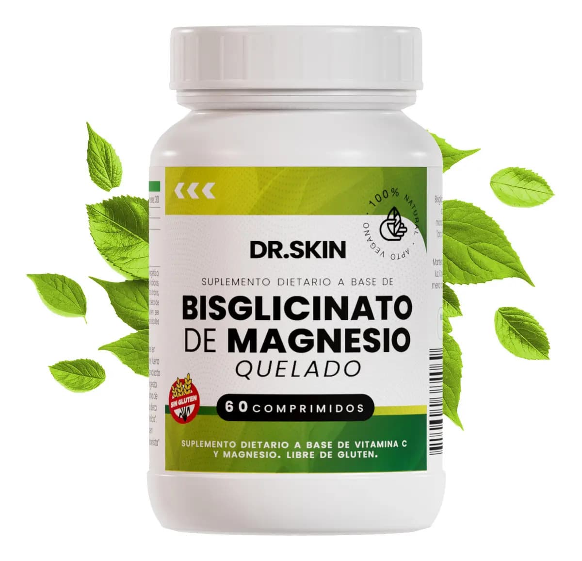 Bisglicinato De Magnesio Quelado - Dr Skin - 60 Unidades Comprimidos - ¡dormí Mejor, Bajá El Estrés, Sentite Con Más Energía Y Olvidate De Las Contracturas Y Calambres!