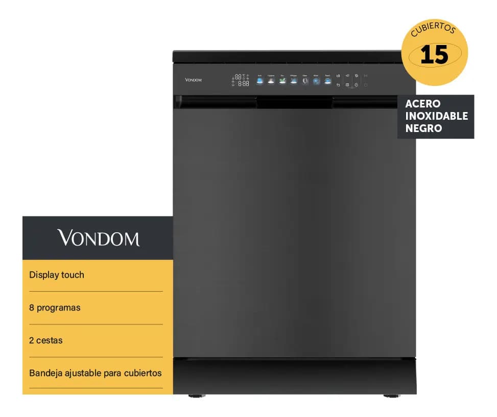 Lavavajillas Vondom Acero Inoxidable Negro - 15 Cubiertos