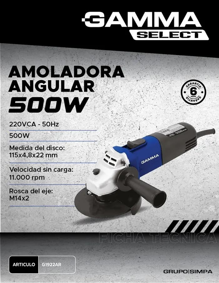 Amoladora Angular 115 Mm Modelo Gamma 500 W Azul 50