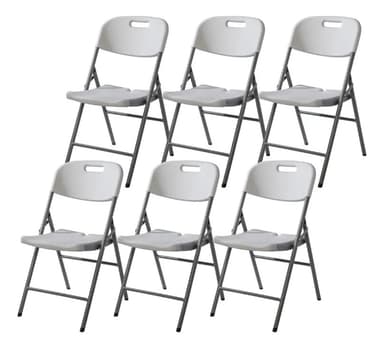 Juego 6 Sillas Plásticas Plegables Estructura Metálica Color Blanco