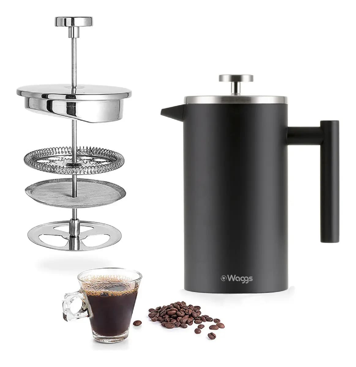 Cafetera Francesa Térmica Acero Inoxidable Waggs 1L Aislante Doble Pared