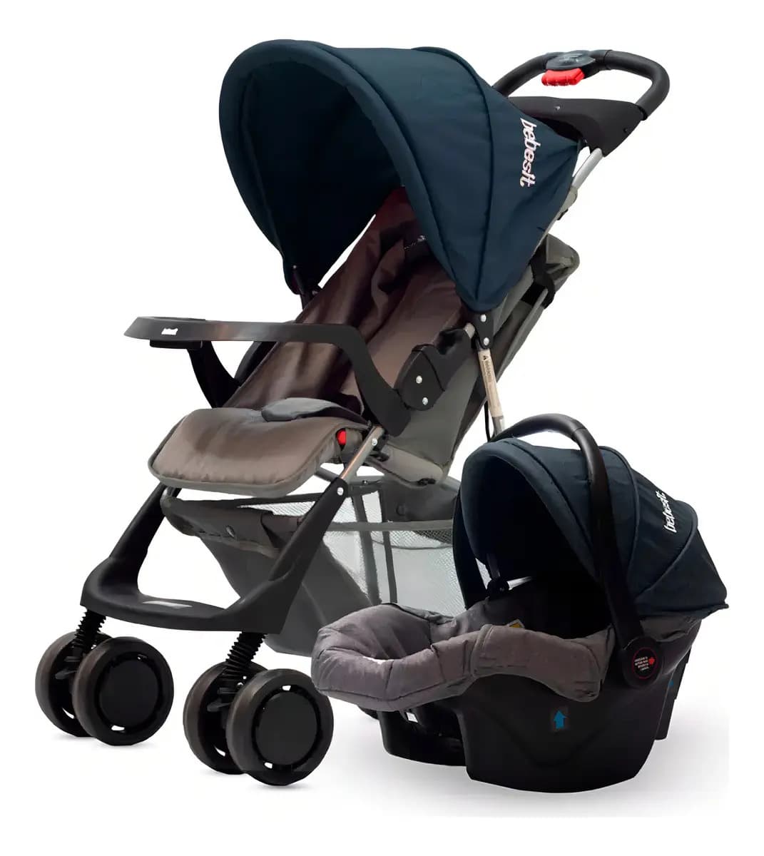 Cochecito Con Huevito Travel System Eos Bebesit 1337ts Color Azul Oscuro Chasis Negro