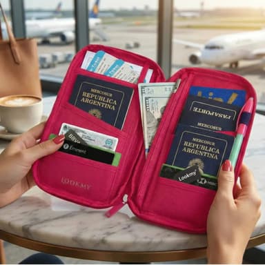 Portadocumento Con Cierre Rosa | Porta Pasaporte Marca Lookmy | Organizador De Viaje Portapasaporte Celular Tarjetas Pasajes
