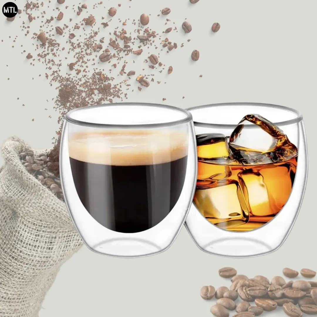 Set X2 Tazas Termicas Vidrio Doble Pared Mtl 80 Ml Cafe Espresso Te Infusiones Bebidas Calientes Frias Aislacion Termica Vidrio Borosilicato Alta Resistencia Uso Diario Hogar Oficina Regalo Compacto