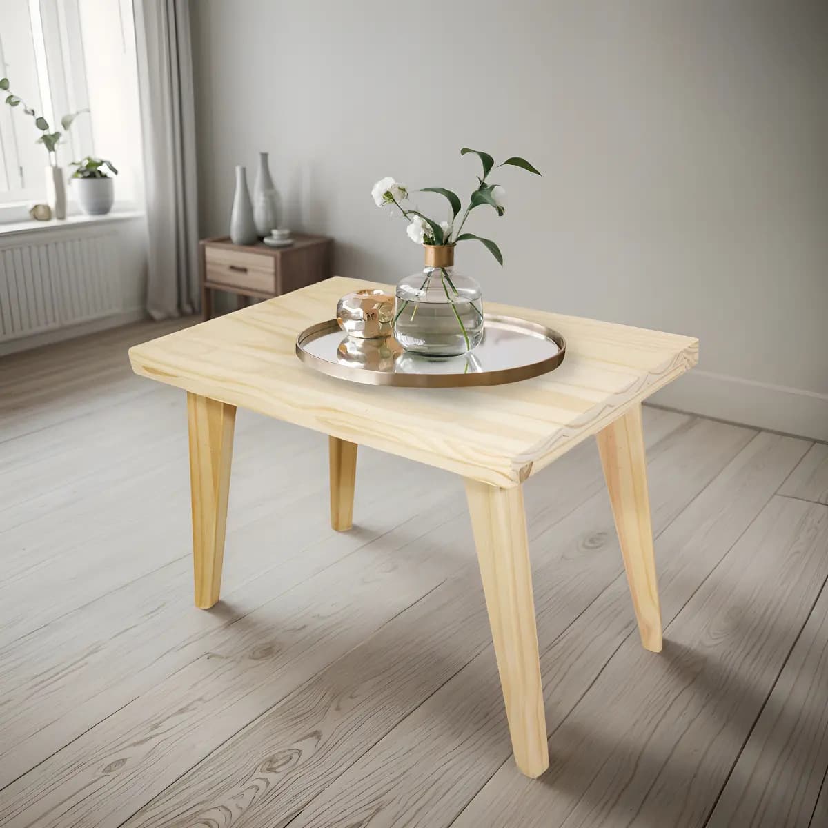 Mesa Ratona 80 Arrime Auxiliar Moderna Pata Inclinada Madera Color Natural