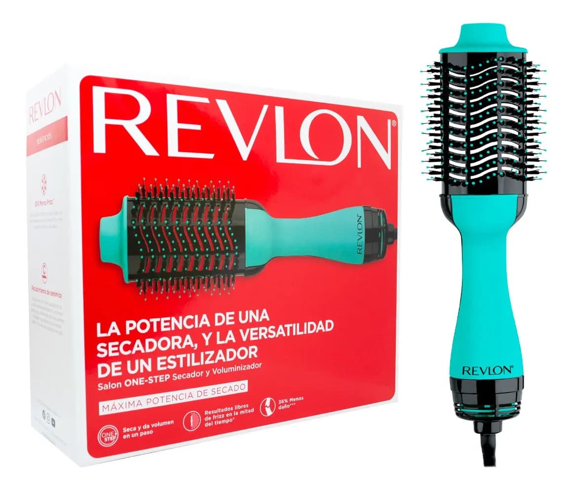 Revlon Salon One Step Cepillo Secador Voluminizador Pelo Color Verde Azulado