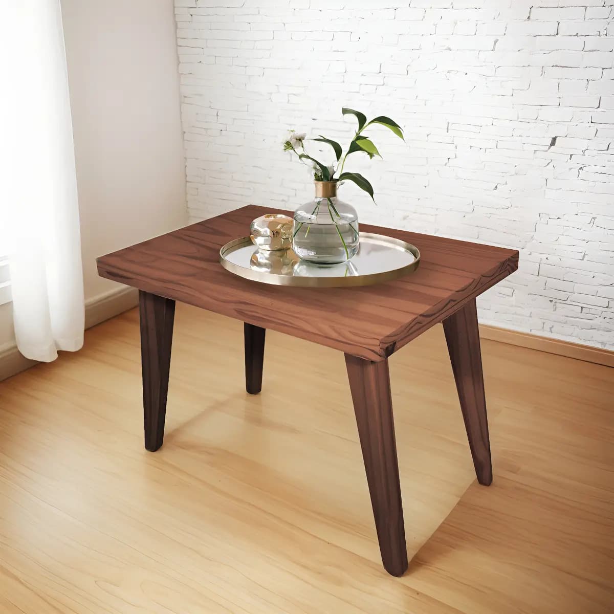 Mesa Ratona 80 Arrime Auxiliar Moderna Pata Inclinada Madera Color Cedro