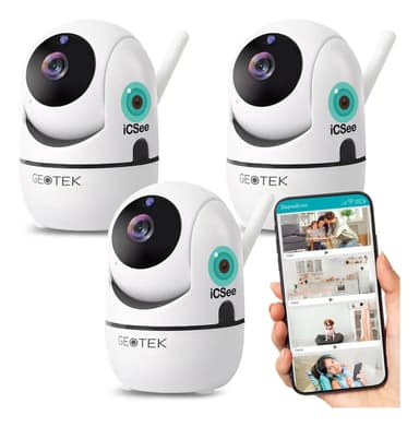 Kit 3 Camaras Seguridad GEOTEK Ip 1080p Wifi Vision Nocturna Deteccion de Movimientos Motorizada